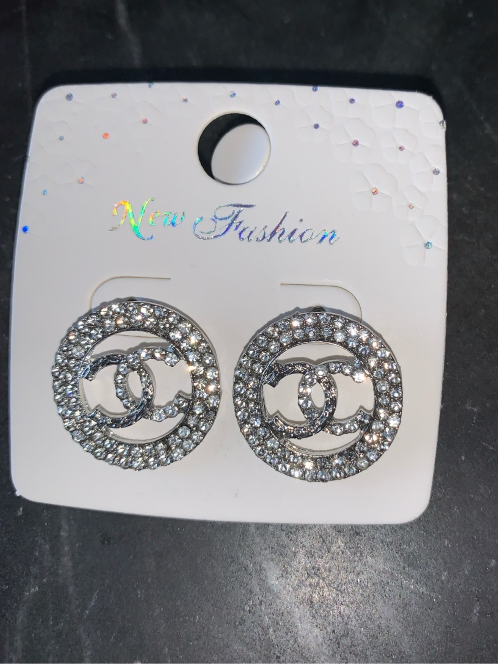Crystal Circle Logo Stud Earrings - Silver